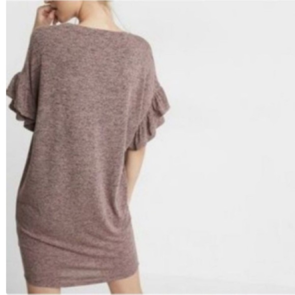 Express Marled Gray Ruffle Sleeve Tunic Dress - Picture 6 of 7